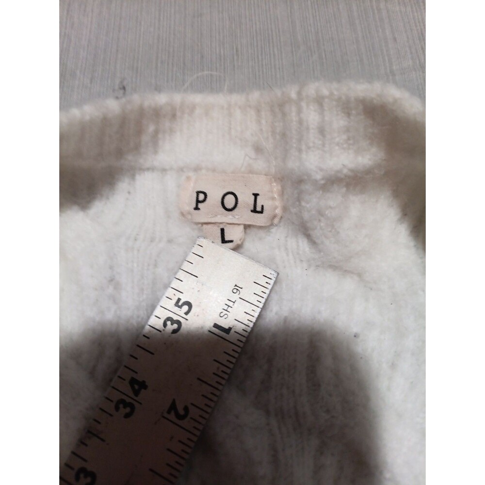 POL Anthropology Chunky Knit Open Cardigan Sweater Off White Pockets Large Boho - Picture 2 of 5